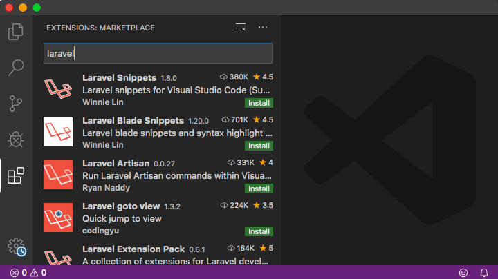 VS Code extensions laravel